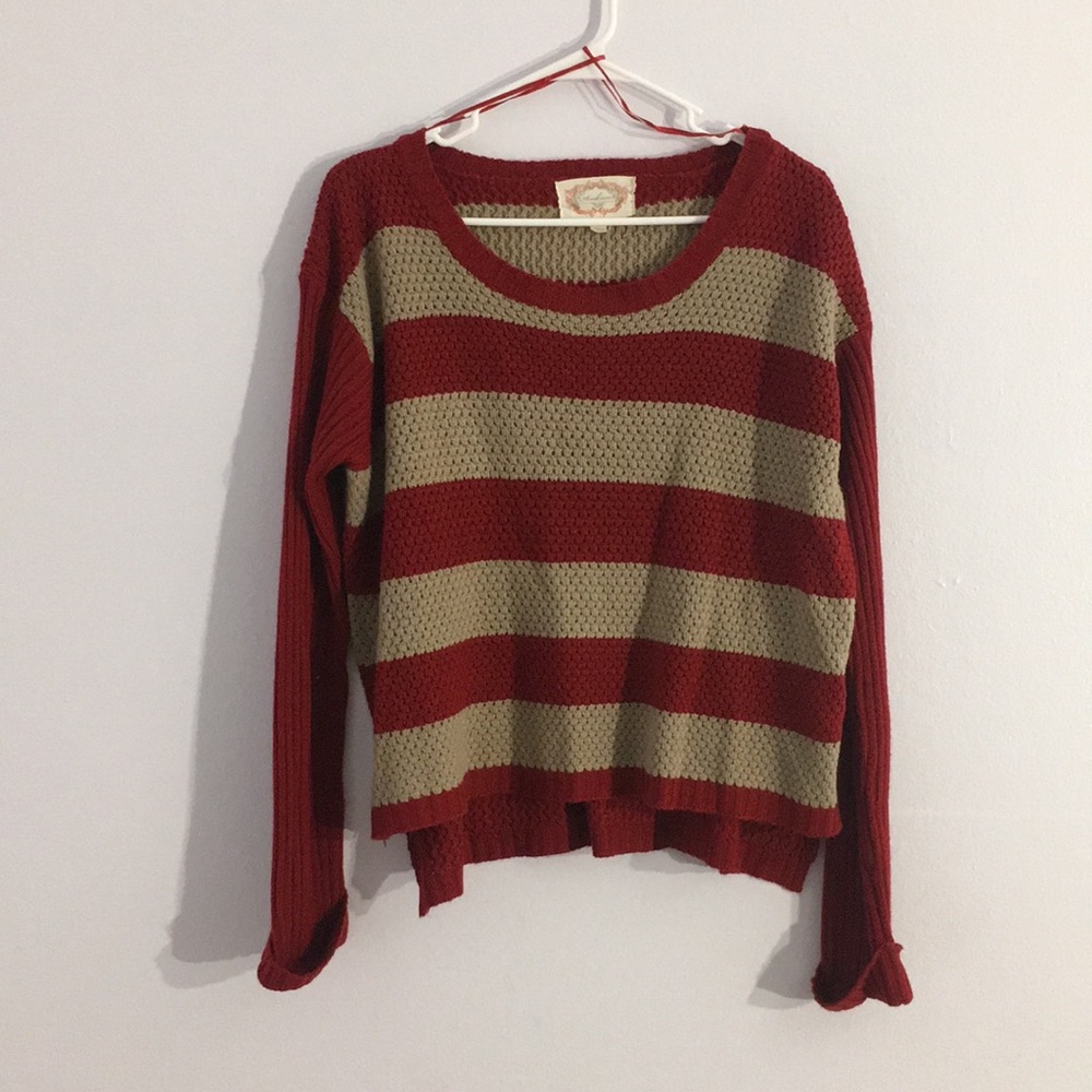 Red and Tan Striped Sweater